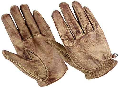 Motorradhandschuhe Leder Retro Old School Cafe Racer Chopper Schwarz (L, BRAUN)