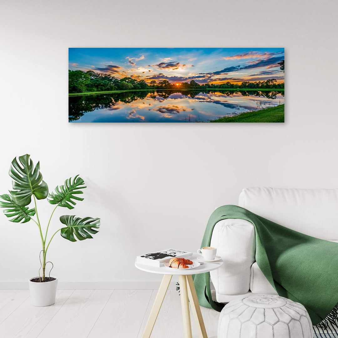 Leinwandbild XXL Natur Wandbild Kunst See Blau 150x60 cm Leinwandbild 150x60 cm Blau_D, Leinwandbild