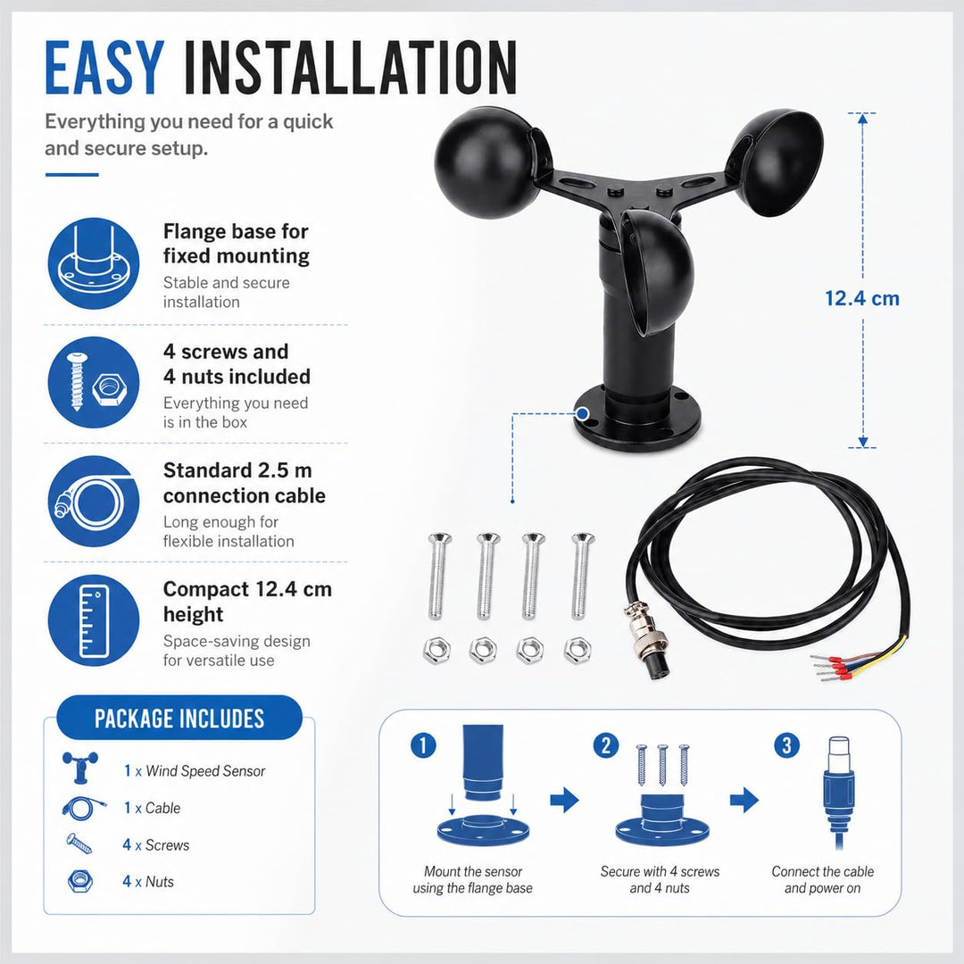 Risegun 0-10V Signalausgang Windgeschwindigkeitssensor, Aluminiumlegierungs Anemometer, 360 Grad Win