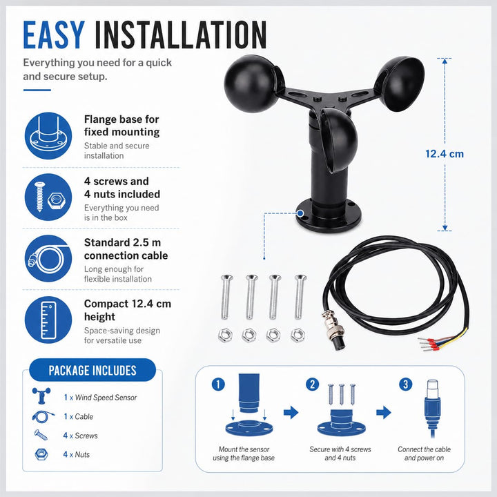 Risegun 0-10V Signalausgang Windgeschwindigkeitssensor, Aluminiumlegierungs Anemometer, 360 Grad Win