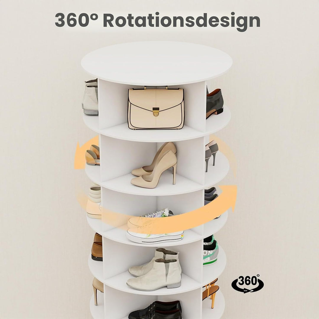 5 Tier Drehbarer Schuhregal 360° drehbares Display weisser Lazy Susan-Organizer Shoe Rack Tower 20 P