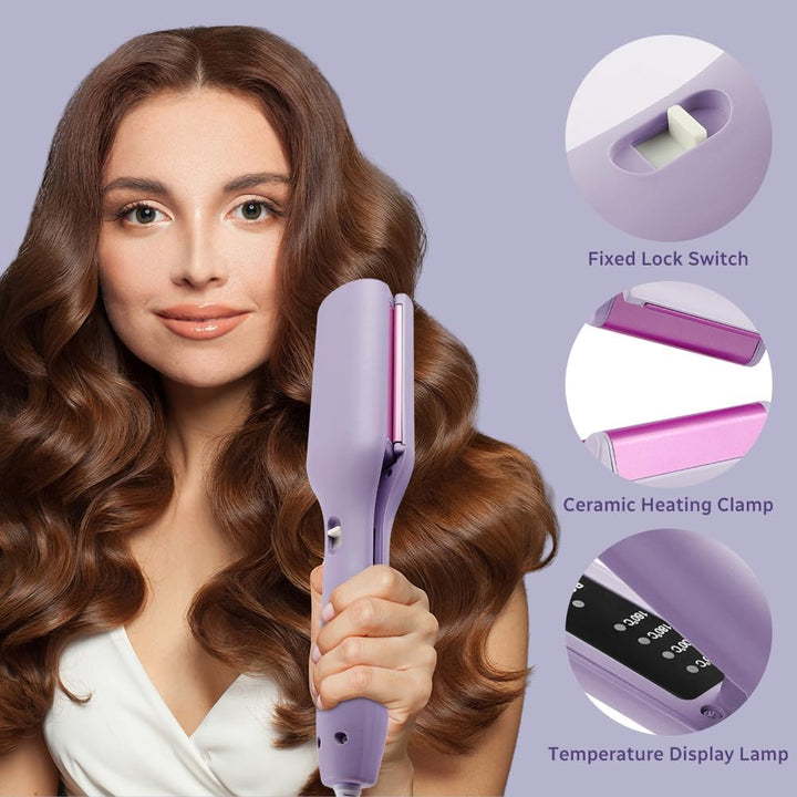 flintronic Welleneisen Lockenstabs Set, Lockenstab Grosse Locken 32mm, 4 Temperaturstufen, Französis