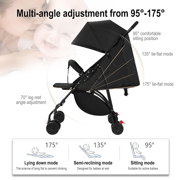 Sinbide Kinderwagen, Kinder Buggy, Zusammenklappen mit einer Hand, Kinderbuggy mit Liegefunktion, Fu