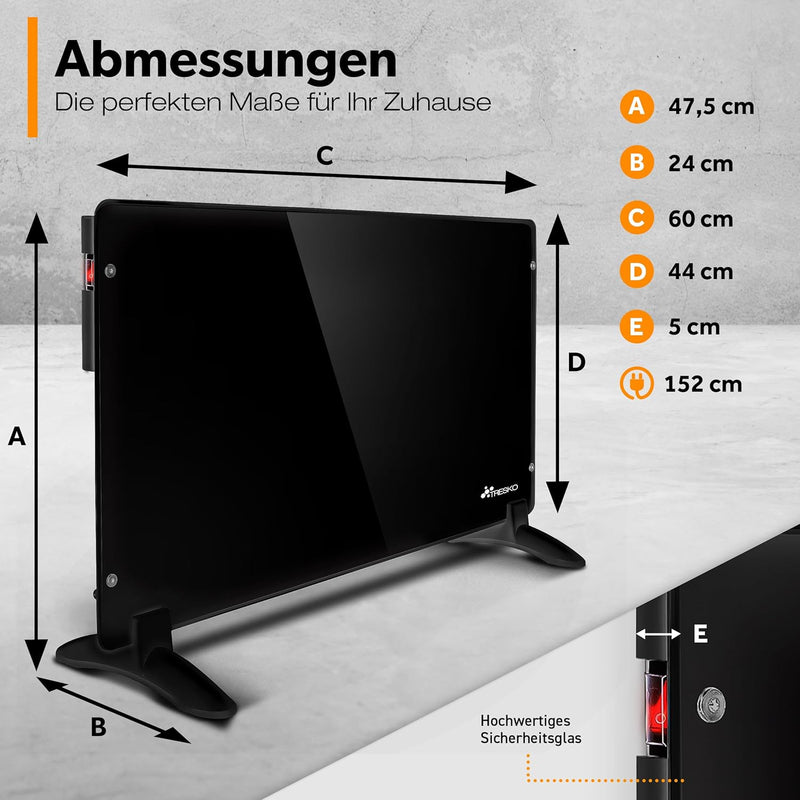 TRESKO Infrarotheizung Standgerät 600W | Wandheizung elektrisch | Konvektor Heizung inkl. Standfüsse