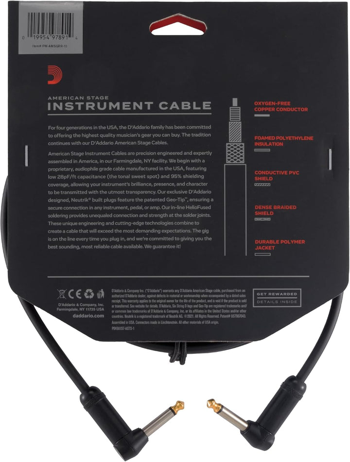 Planet Waves PW-AMSGRR-10 American Stage Instrumentenkabel 3m (10 Fuss) schwarz 10 Feet Rechter Wink