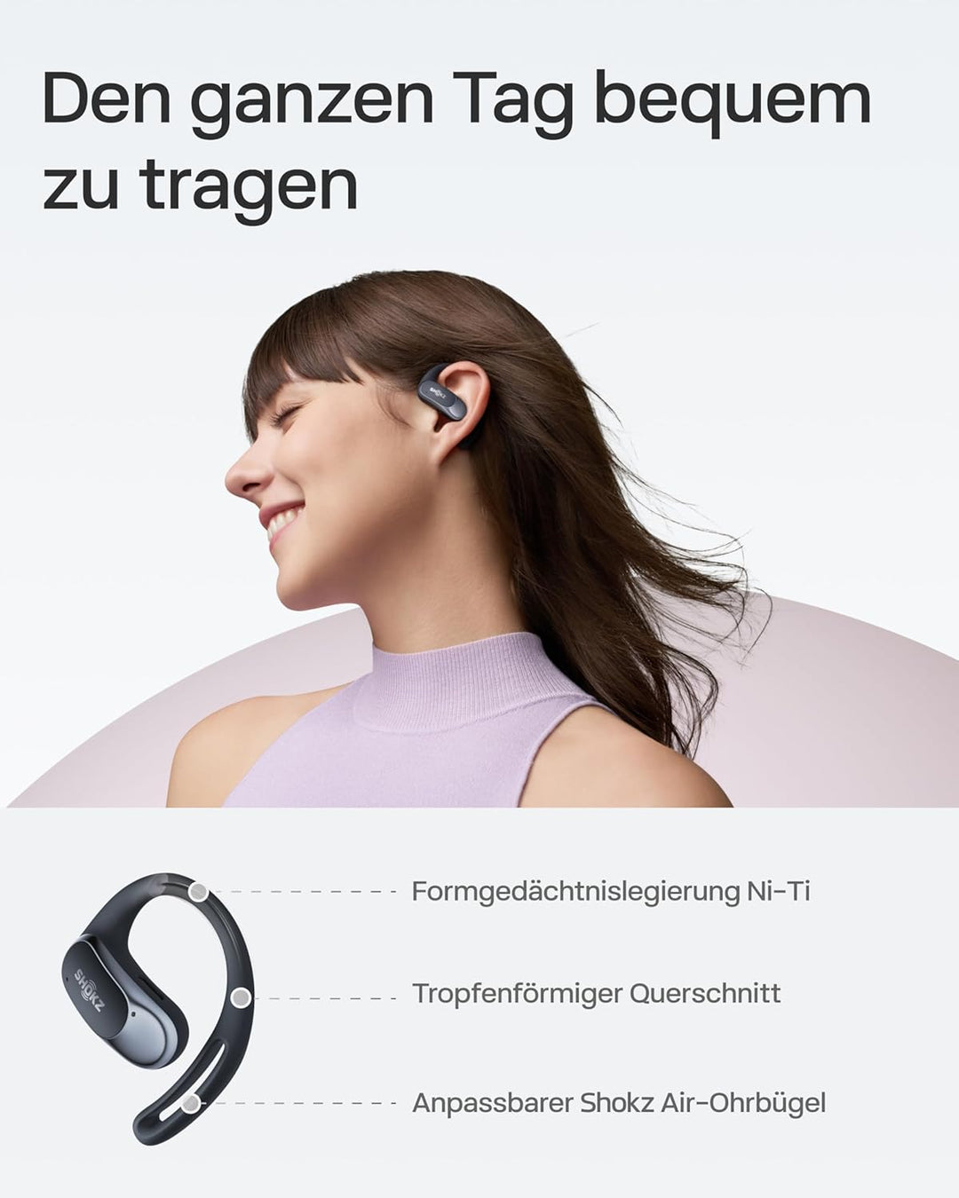 SHOKZ OpenFit Air Open-Ear-Kopfhörer, True Wireless Bluetooth-Ohrhörer mit Mikrofon, Ohrhörer mit Ai