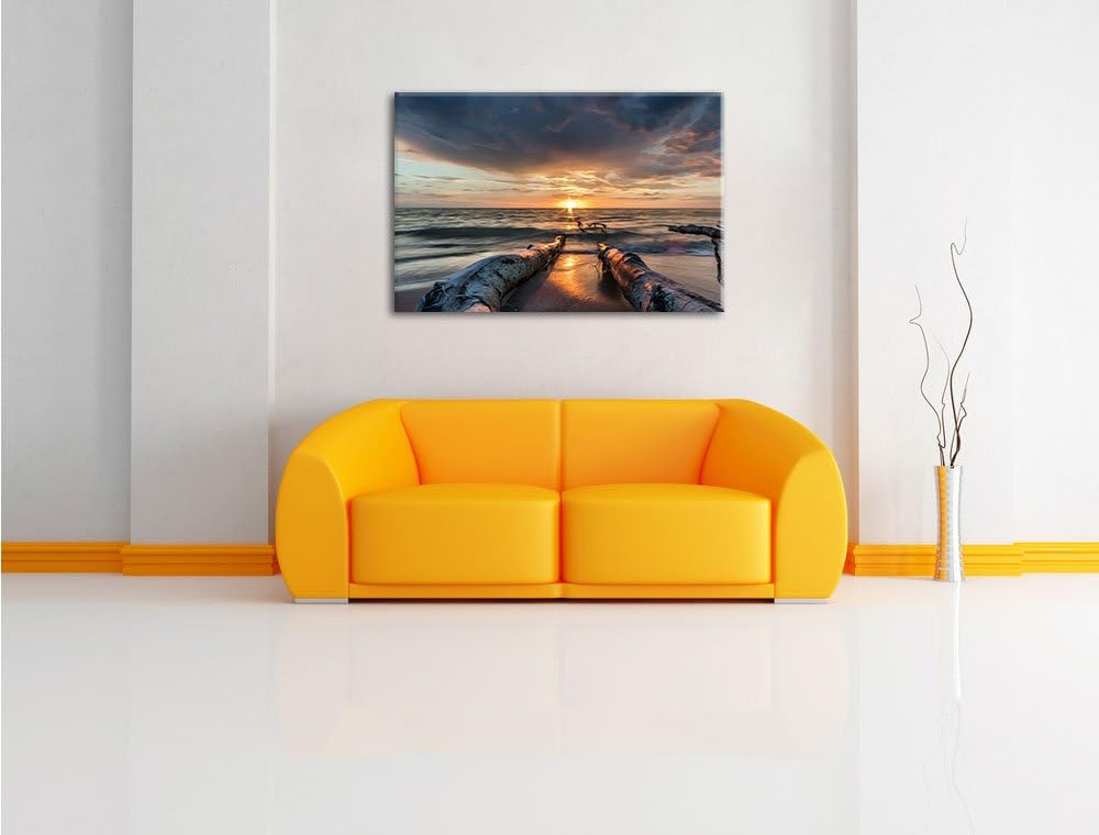 Strand Öl Effekt, Format: 100x70 auf Leinwand, XXL riesige Bilder fertig gerahmt mit Keilrahmen, Kun