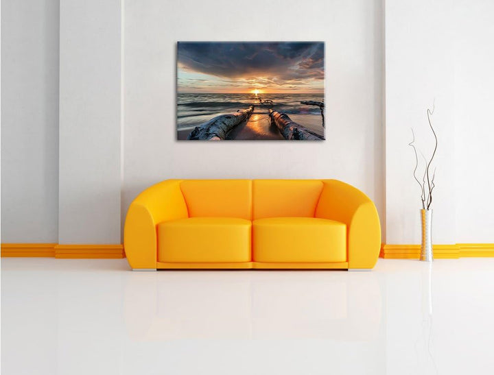 Strand Öl Effekt, Format: 100x70 auf Leinwand, XXL riesige Bilder fertig gerahmt mit Keilrahmen, Kun