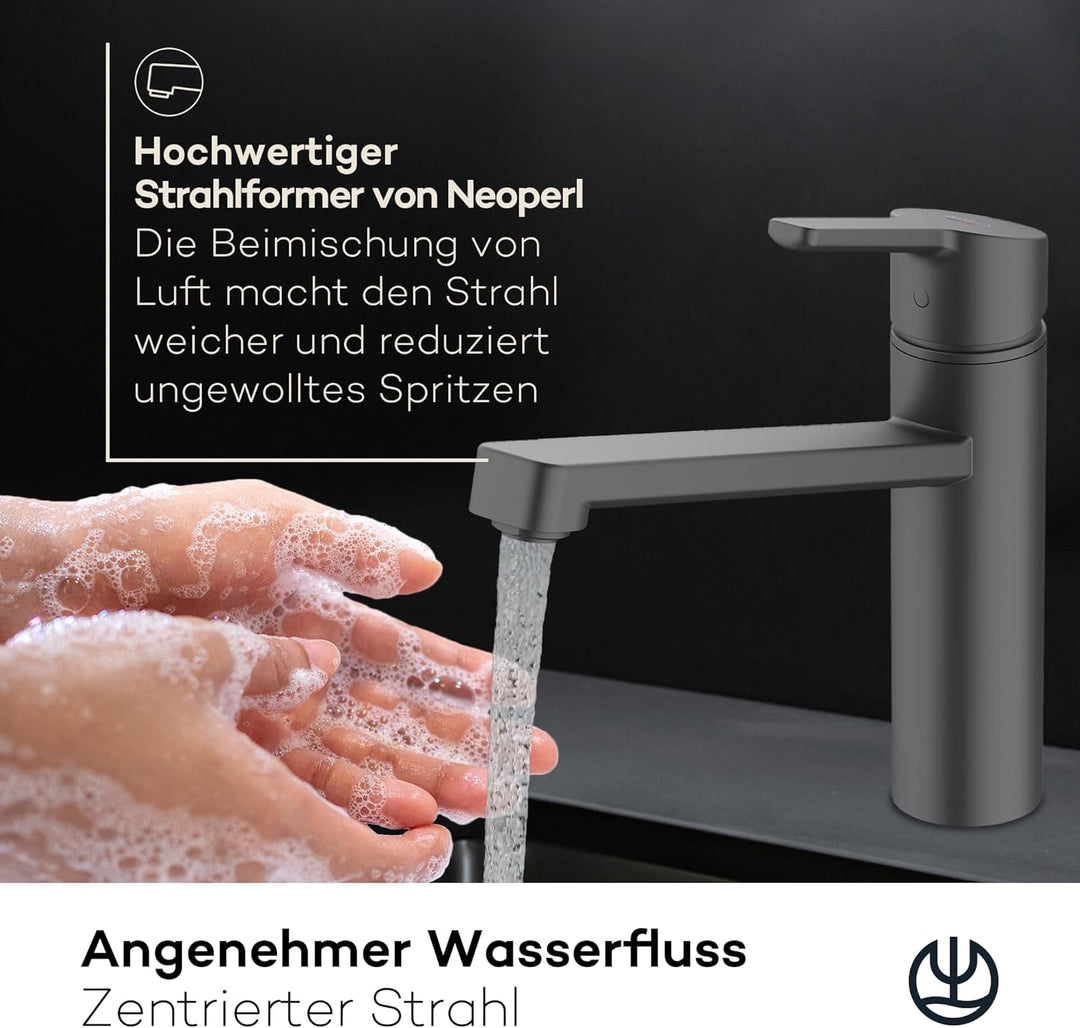 KLUDI-M3 Niederdruck Armatur Küche 360° schwenkbar, Wasserhahn Küche Schwarz mit 1 Strahlart, Mischb