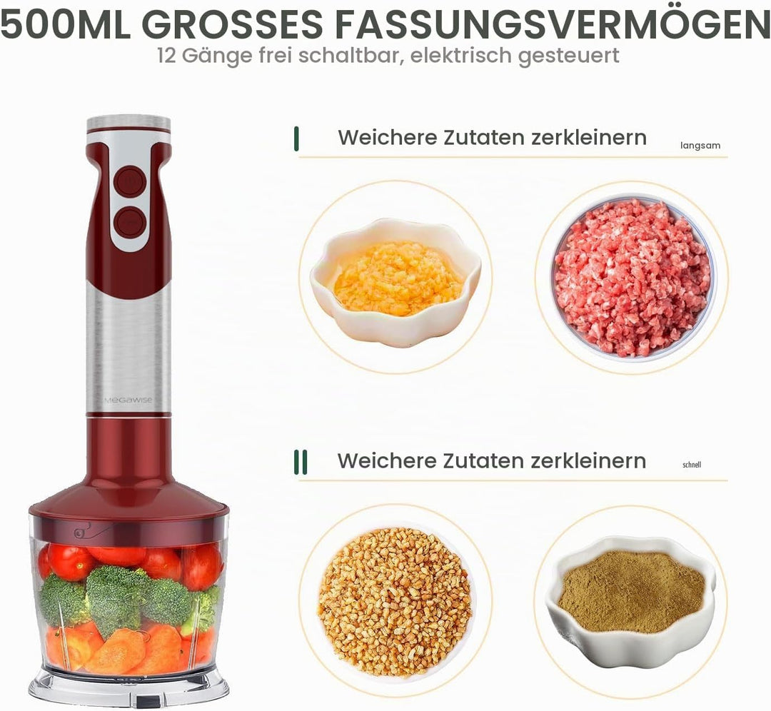 MegaWise 5-in-1 Stabmixer-Set, 400W Stabmixer mit variabler Geschwindigkeitsregelung, inklusive Schn
