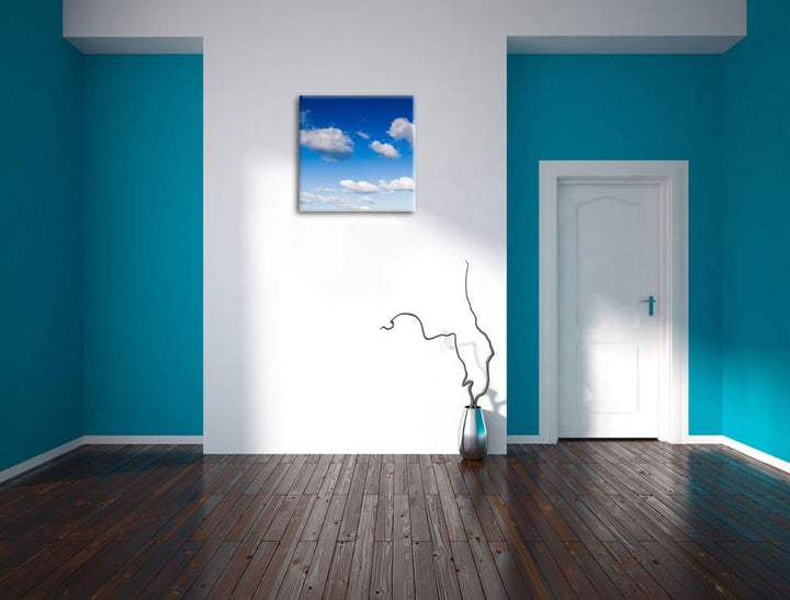 Wolken am blauen Himmel, Format: 70x70 auf Leinwand, XXL riesige Bilder fertig gerahmt mit Keilrahme