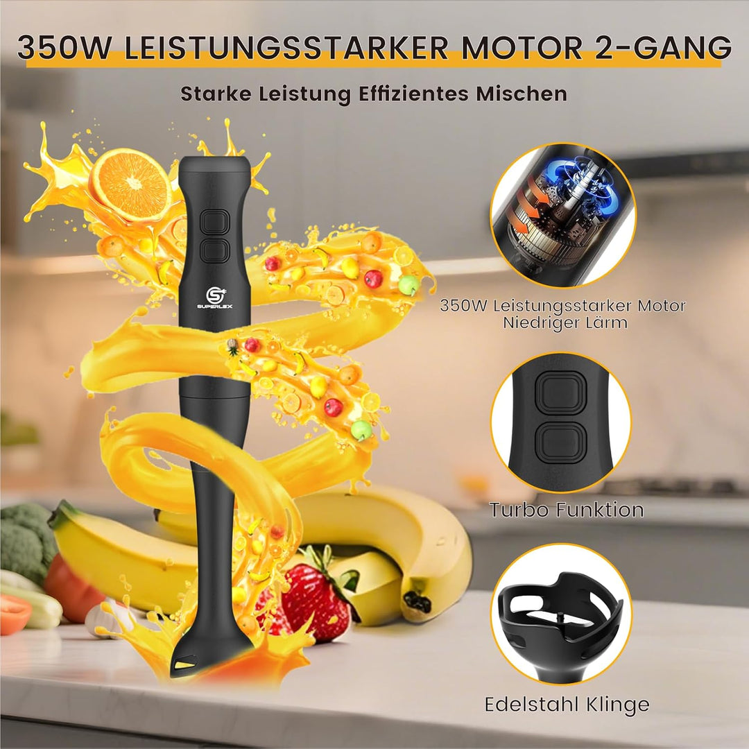 Stabmixer 4 in 1 Pürierstab Hand Blender Mixer Set Elektrische Zwei Geschwindigkeitsstufen Mit Mixst
