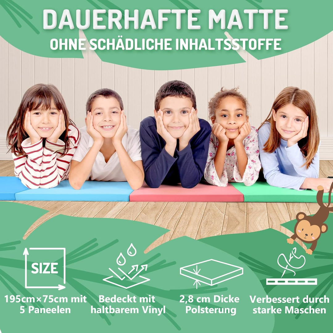 PhysKcal 195 x 75 x 3 cm Klappbare Weichbodenmatte Turnmatte Fitnessmatte Gymnastikmatte mit Tragegr