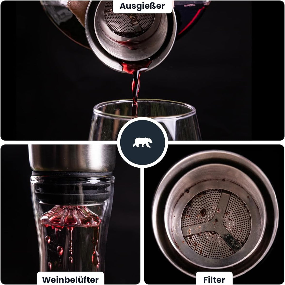 Weindekanter, 1,8 l, hochwertiges Kristallglas, mundgeblasen, mit geprägten Bergen, 3-in-1-Verschlus
