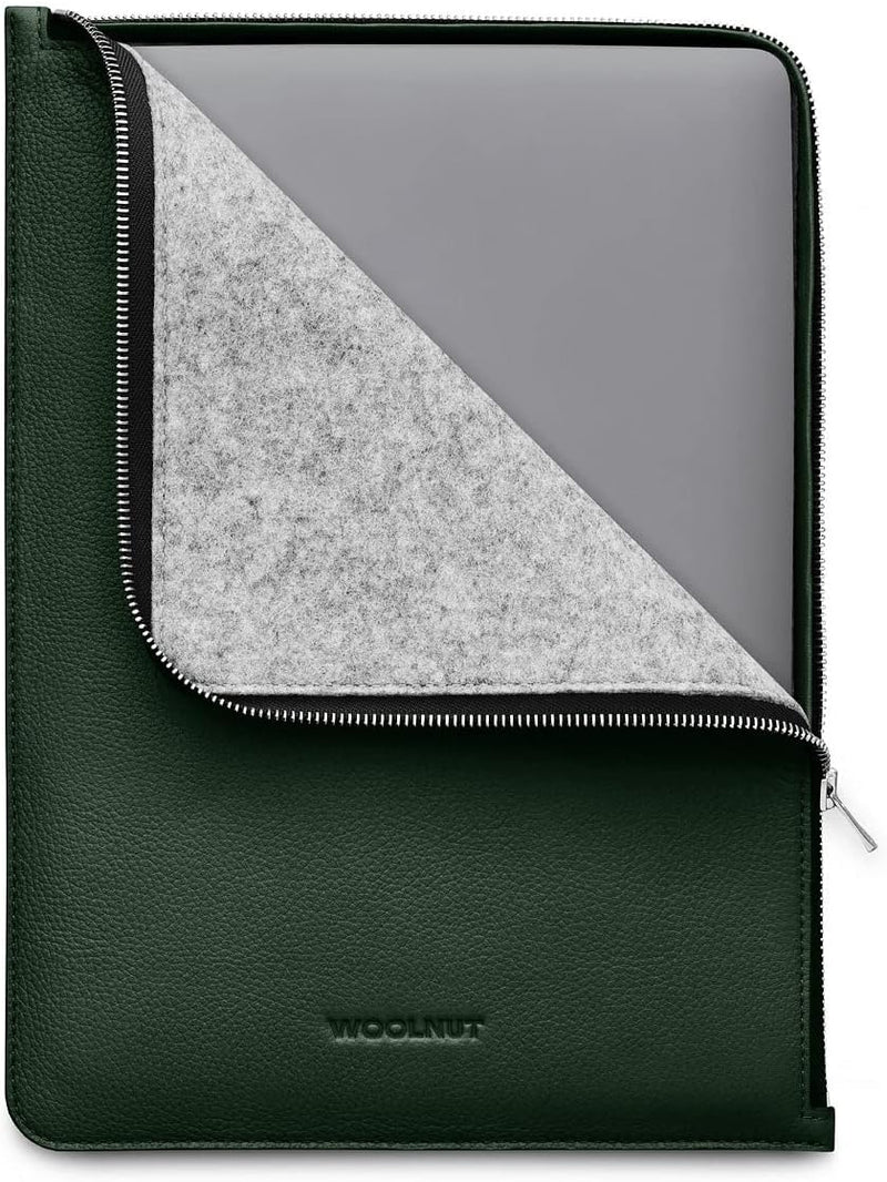 Woolnut Leder Folio Zipper Sleeve Case Hülle Tasche für MacBook Pro 13 & Air 13/13.6 Zoll - Grün Mac