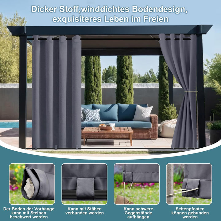 Rosnek 2 Stück Outdoor Vorhang Wetterfest Unten Gewichtet, Outdoorvorhänge mit Ösen 213x132cm Outdoo