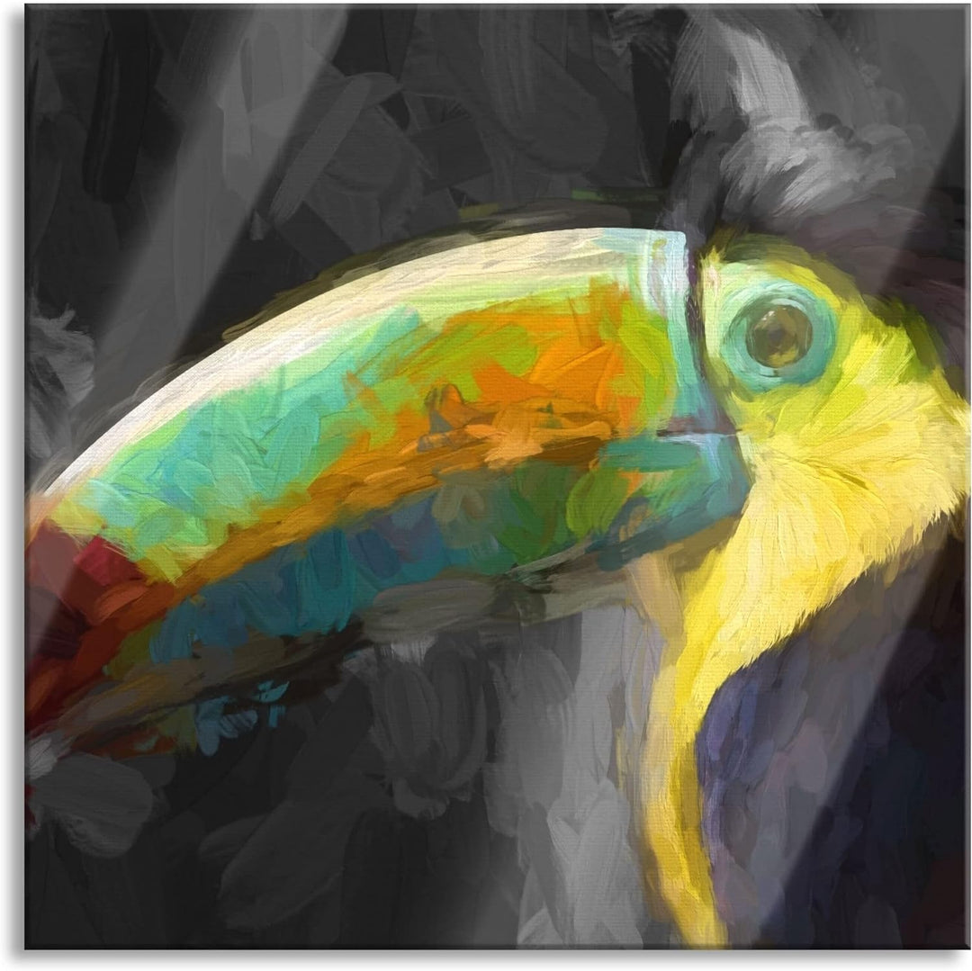 Pixxprint Glasbild | Wandbild auf Echtglas | Tukan | 40x40 cm | inkl. Aufhängung und Abstandshalter,