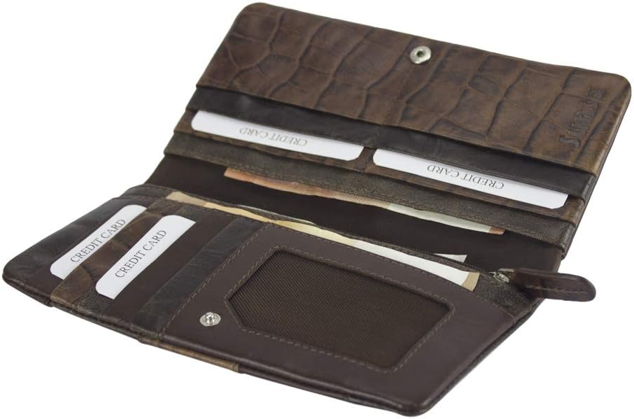 Sunsa Geldbörse. Leder Geldbeutel. Grosser Portemonnaie mit RFID Schutz. Damen Brieftasche mit viele