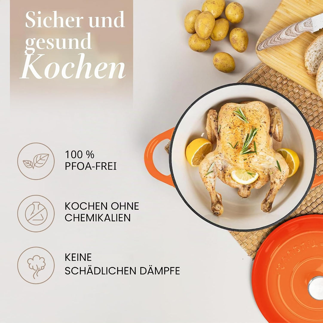Nuovva Topf aus Gusseisen mit Deckel, antihaftbeschichtet, ofenfest, emailliert, stabiles Dutch Oven