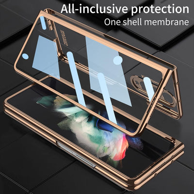 COQUE Samsung Galaxy Z Fold 3 Case Cover/Gorgeous Shiny Side Transparent Shell with Stylus Slot,Fold