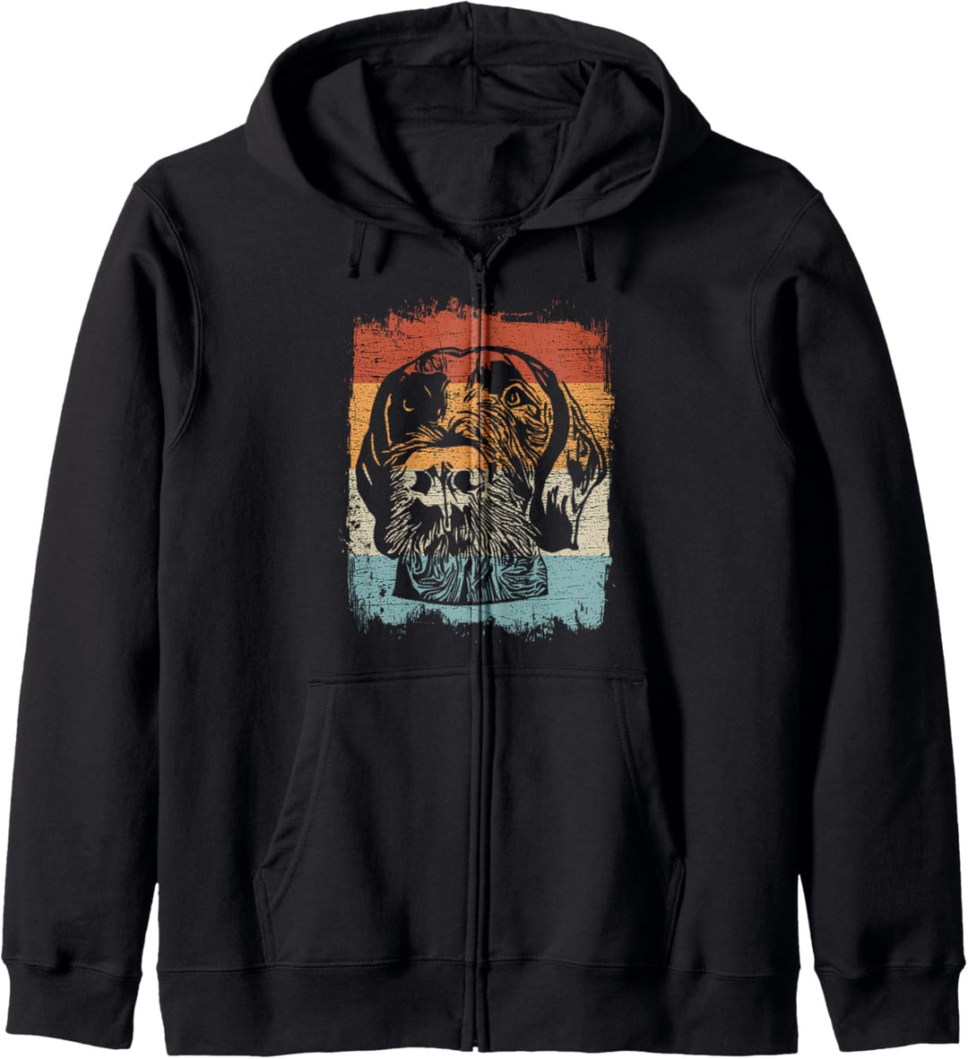 Deutsch Drahthaar Jagdhund Jäger Hund Hundekopf Bart retro Kapuzenjacke
