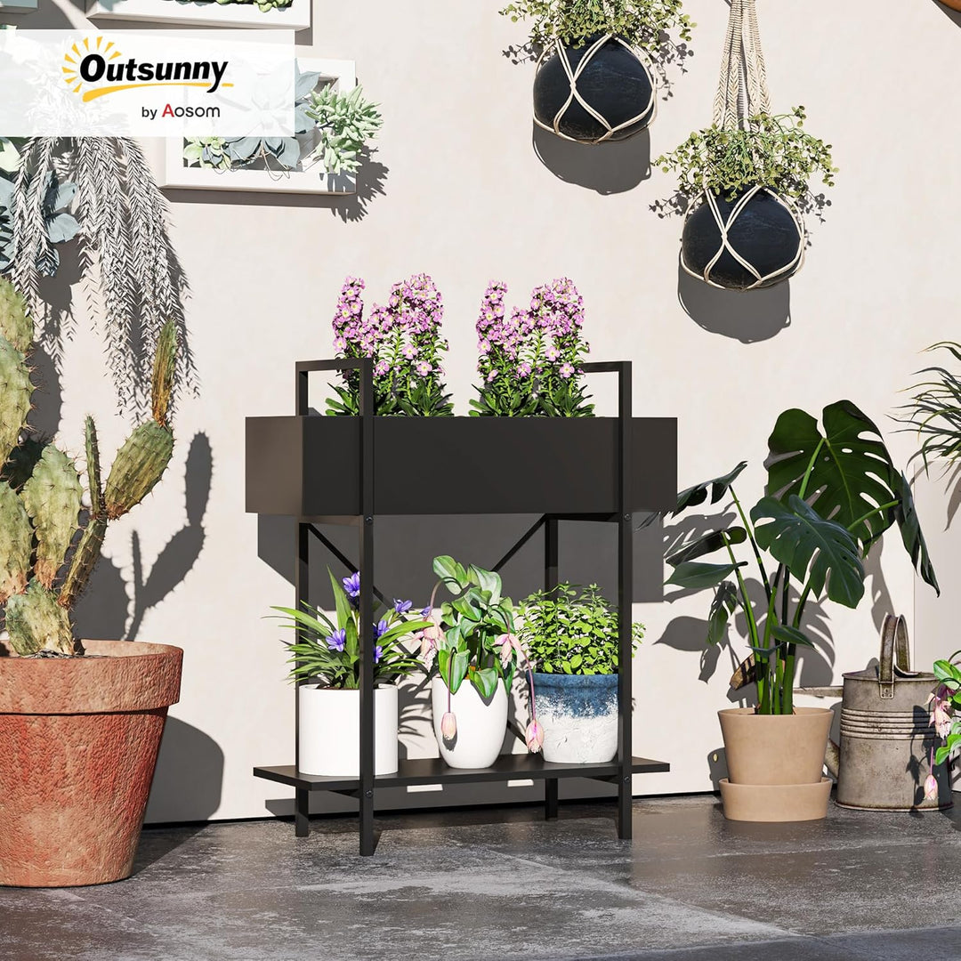 Outsunny 2-Etagen Pflanzenständer, Blumenständer für Innen Aussen, Pflanzenregal aus Metall, mehrstö
