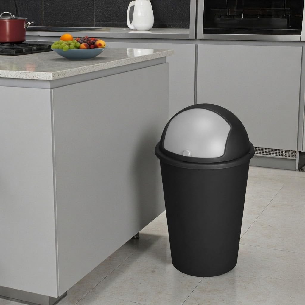 Spetebo XXL Abfalleimer mit Schiebedeckel anthrazit- 50 L - Runder Mülleimer mit Kuppel Deckel - Kos