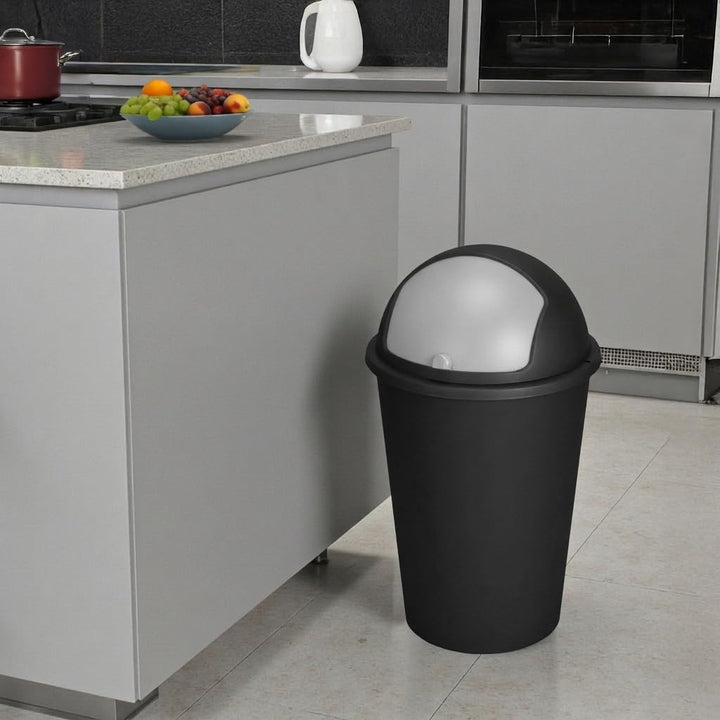 Spetebo XXL Abfalleimer mit Schiebedeckel anthrazit- 50 L - Runder Mülleimer mit Kuppel Deckel - Kos