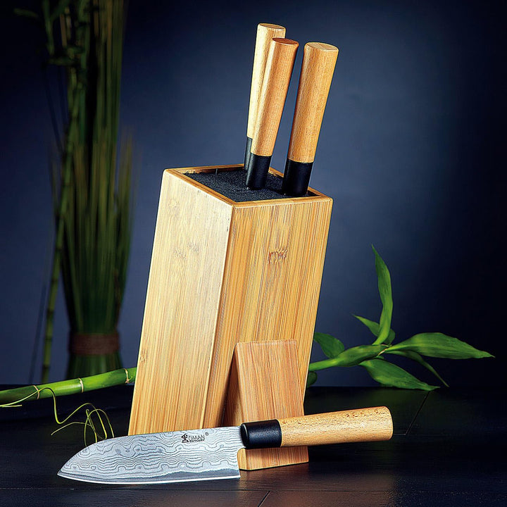 Universalmesserblöcke: 2er-Set Universal-Messerblöcke aus Holz mit Borsteneinsatz (Messer-Ständer, K