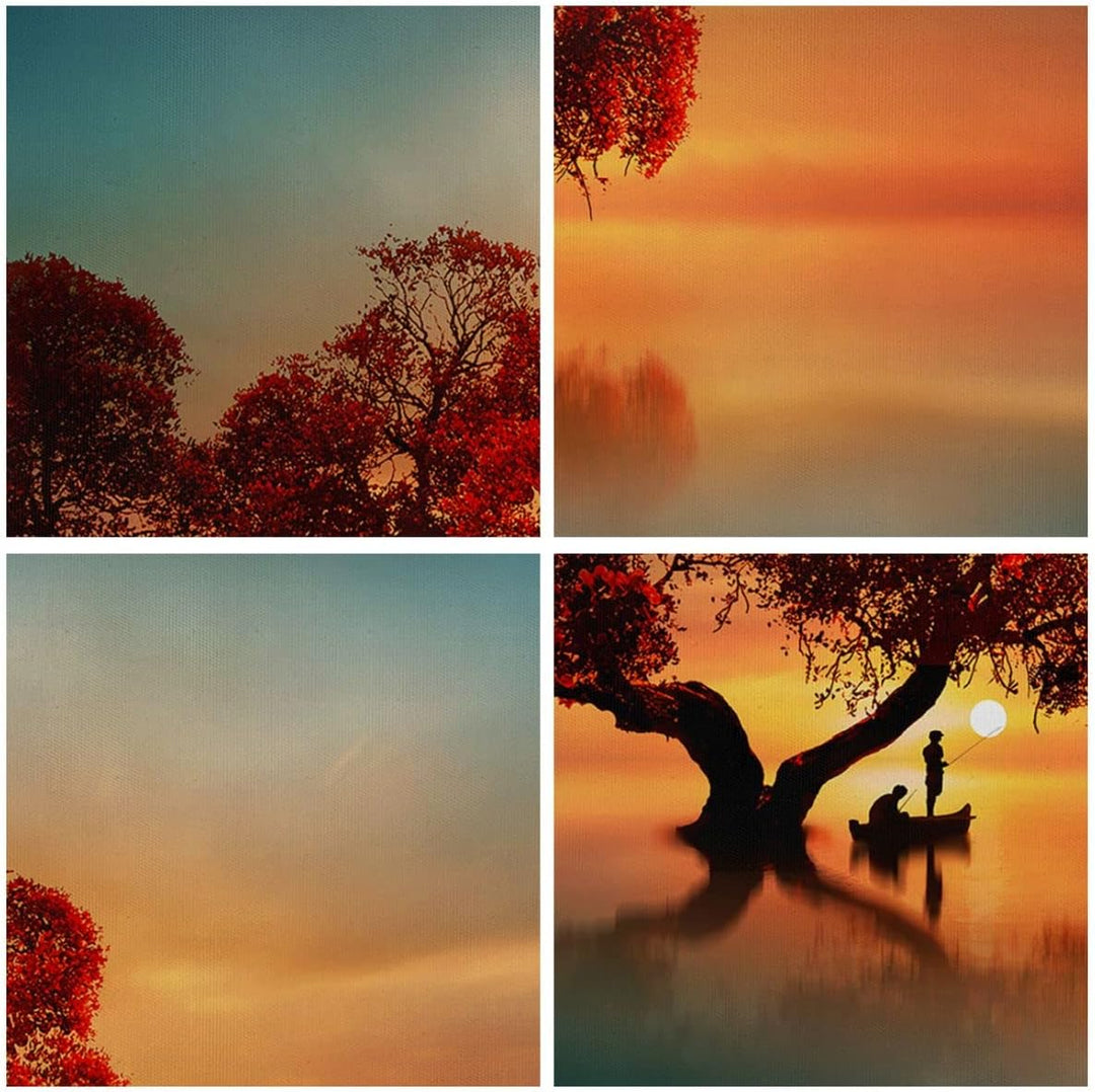 Bilder auf Leinwand See Natur Nacht Leinwandbild mit Rahmen 70x50cm Wandbilder Dekoration Wohnzimmer