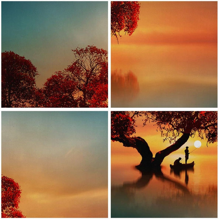 Bilder auf Leinwand See Natur Nacht Leinwandbild mit Rahmen 70x50cm Wandbilder Dekoration Wohnzimmer