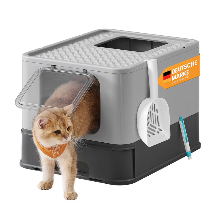 Feandrea Katzenklo, Katzentoilette, mit Deckel, ausziehbares Tablett, Schaufel, Bürste, geräumig für