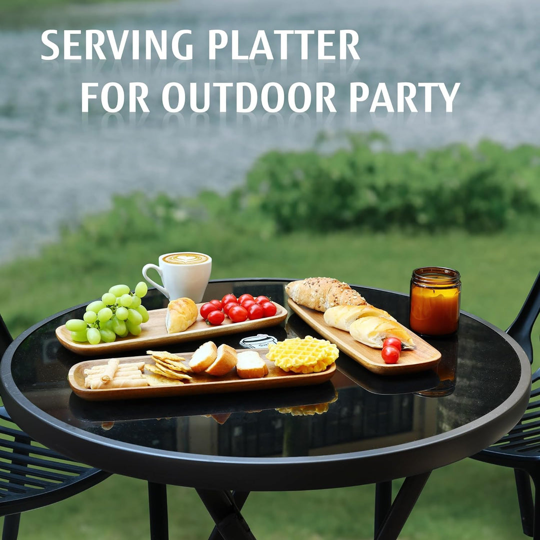 hecef Deko Tablett Set, 3 Stück Servierplatten Holz mit Gerillter Lippe, 33 * 11,5 * 0,8cm Servierta