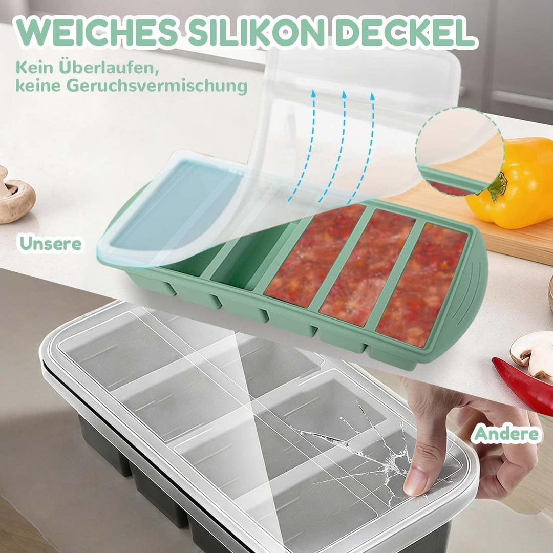2 Stück Suppe Einfrieren Behälter, 6 Löcher Souper Cube Silikon Gefrierform mit Deckel, Su-ppe Suppe