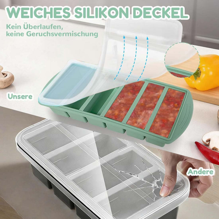 2 Stück Suppe Einfrieren Behälter, 6 Löcher Souper Cube Silikon Gefrierform mit Deckel, Su-ppe Suppe