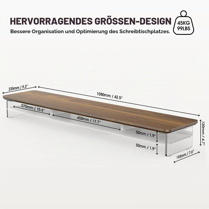Fenge Acryl Monitorständer Riser 108cm, Grosser Dual monitorständer mit Metallregal, Schreibtisch Zu