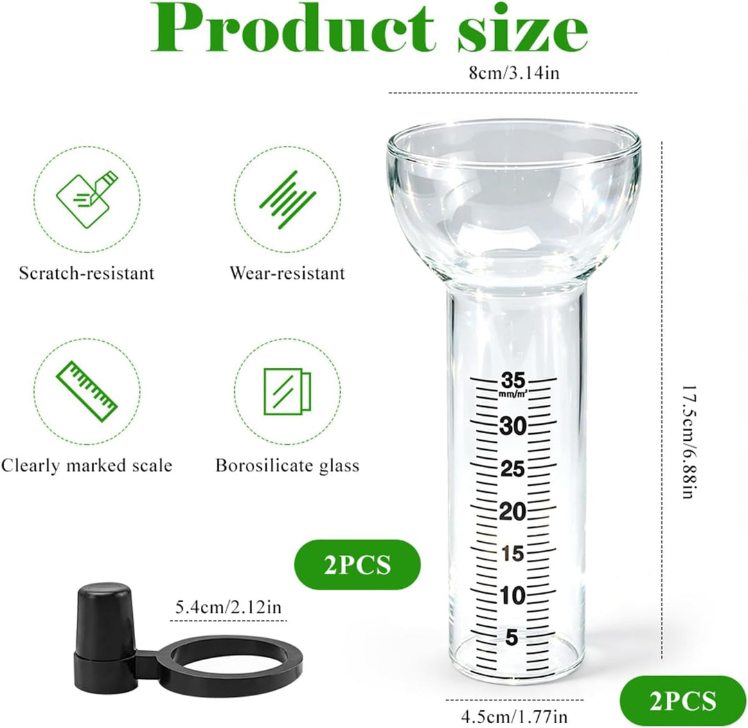 2 Stück Regenmesser Set für 1-35 mm Messungen, Regenmesser Ersatzglas mit Halterung, Outdoor-Regenme