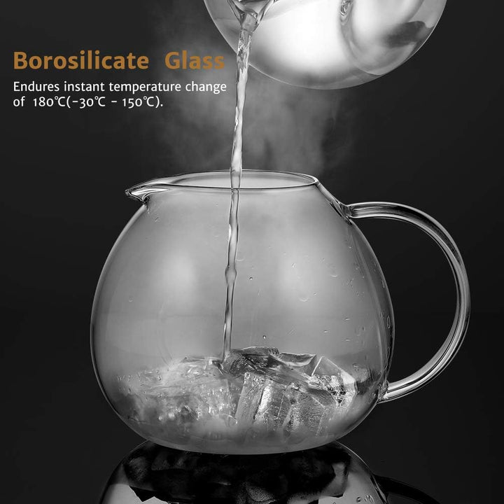 glastal Glas Silberne Teekanne 2000ml mit 18/8 Edelstahl Teesieb Borosilicate Glas Teebereiter auf S