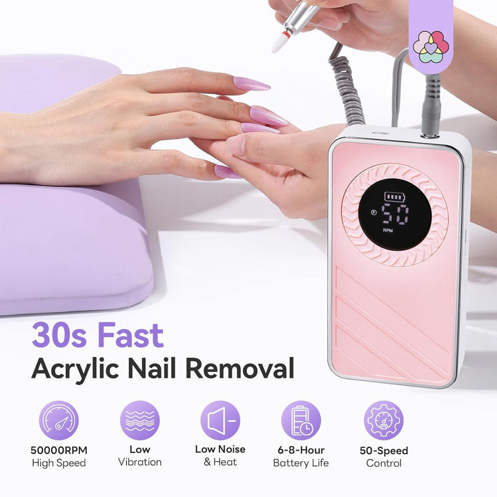 SAVILAND 30s Schnelle Entfernung Nagelfräser 50000 RPM, Nagelfräser für Gelnägel Acrylnägel, Tragbar
