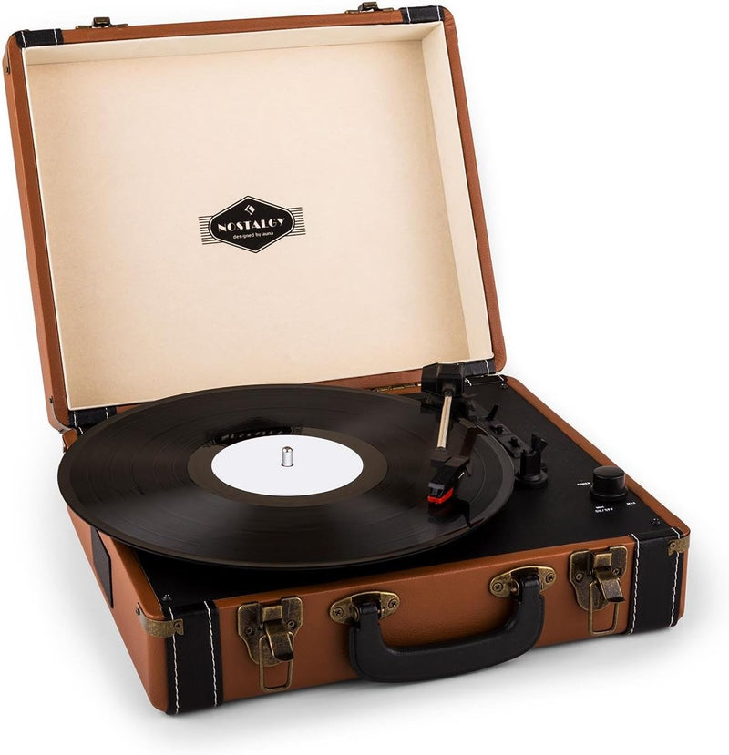 auna Jerry Lee Retro Plattenspieler - Schallplattenspieler mit Stereolautsprecher, Vinyl Player mit