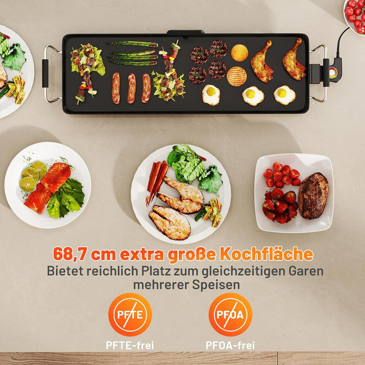 COSTWAY 70cm elektrische Grillplatte, Teppanyaki Grill antihaftbeschichtet, BBQ-Grill mit einstellba