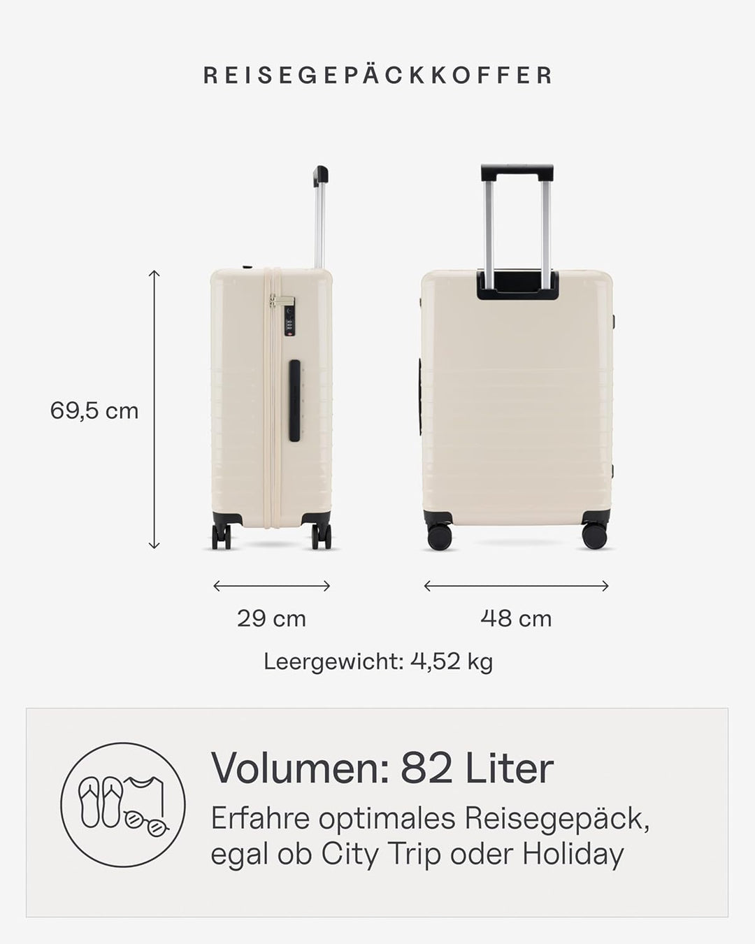 Kapten & Son Koffer Heathrow Essential Check-In Sandstone 82 L | Hartschalenkoffer Gross Beige mit s