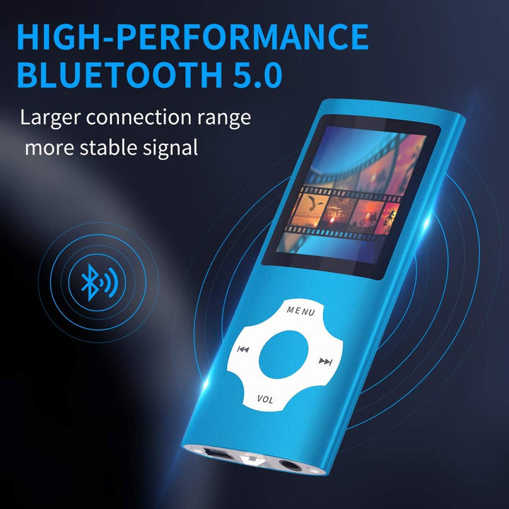 MYMAHDI Bluetooth 5.0 MP3/MP4-Player mit 32 GB Speicherkarte, 1,8 Zoll LCD-Bildschirm, unterstützt b