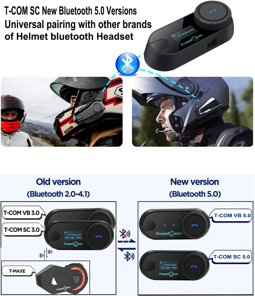 FreedConn Tcom-SC Intercom Motorrad Headset für 2 Personen Musik Teilen, Motorradhelm Kommunikations