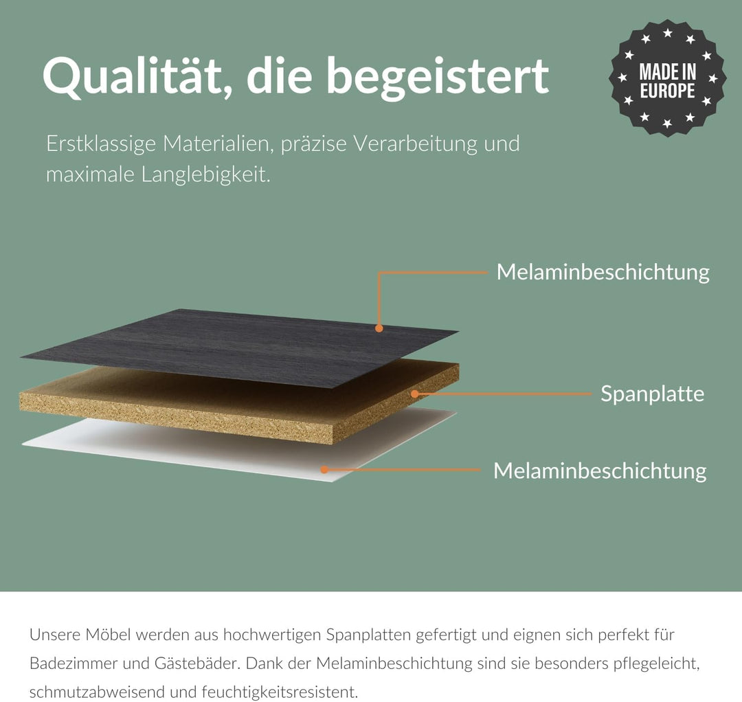 Planetmöbel Waschtischunterschrank 50 cm Anthrazit mit Armatur Schwarz mit Wasserhahn Schwarz matt A