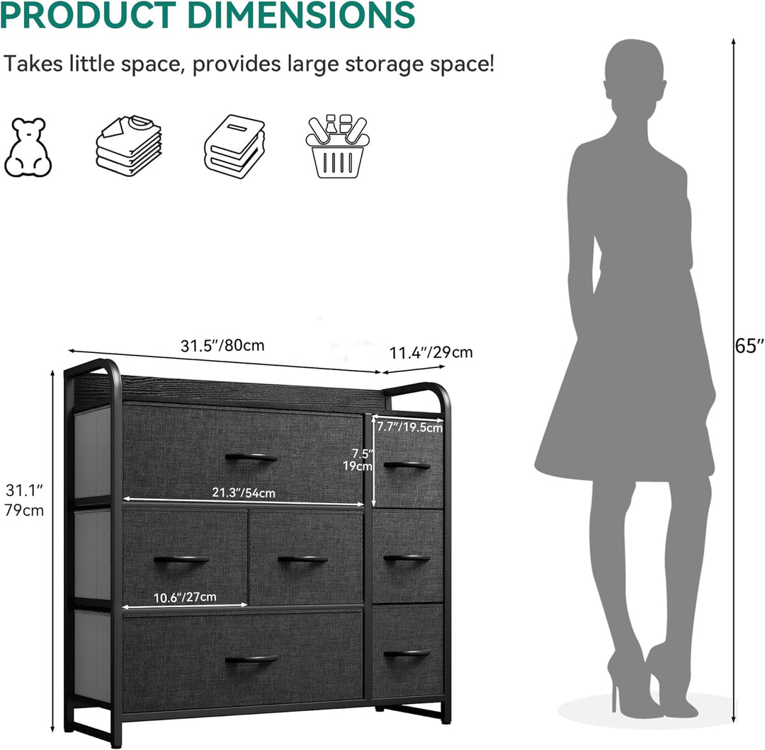 YITAHOME Kommode mit Schubladen, Schrank mit 7 Schubladen aus Stoff, Aufbewahrungskommode Industrial