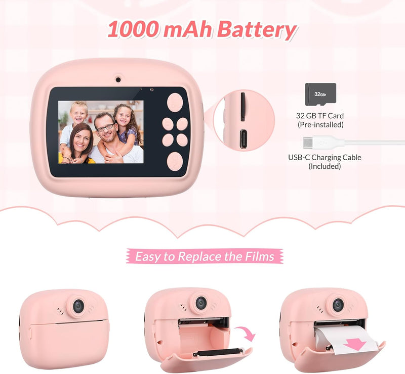 Kinderkamera Sofortbildkamera, Kamera für Kinder digitalkamera Kinder instant Camera 1080P 2,4 Zoll