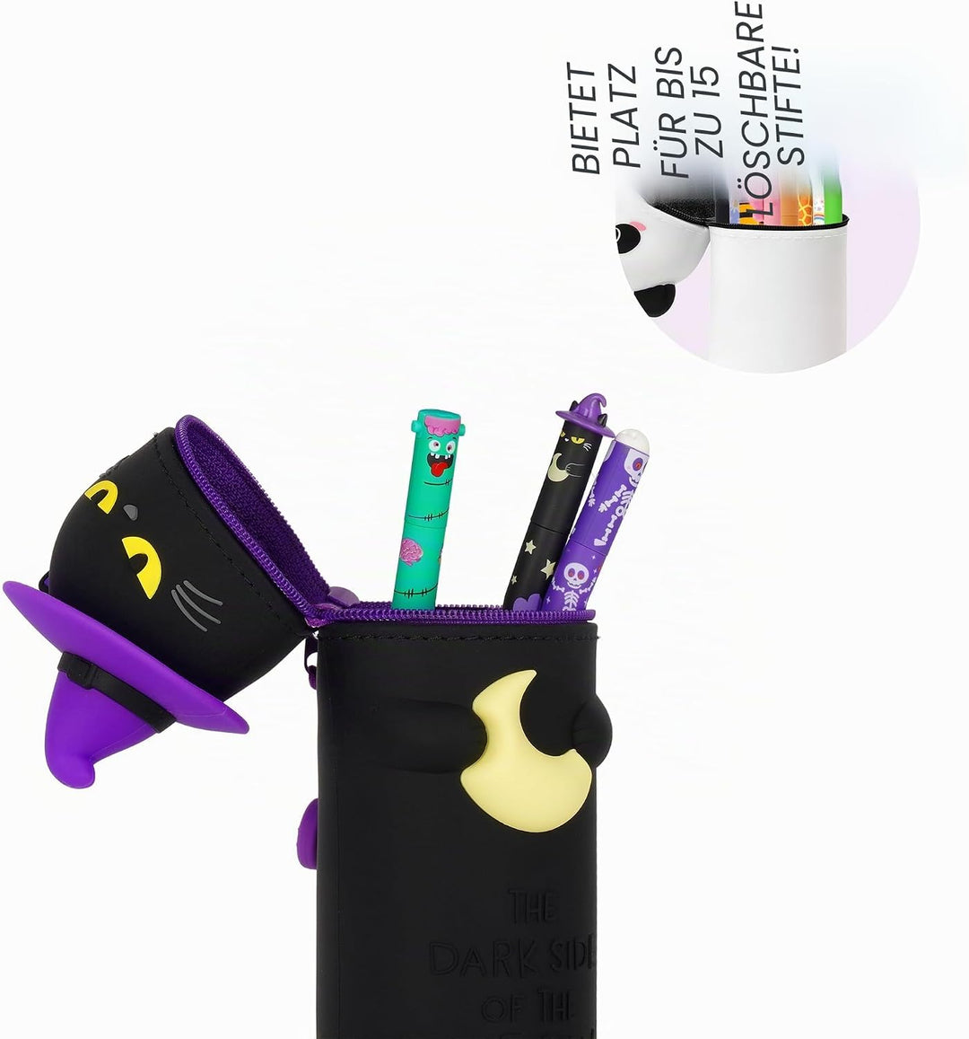 Legami - Kawaii 2-in-1 Schulmäppchen aus weichem Silikon, Tischstifthalter, Reissverschluss, Buntsti