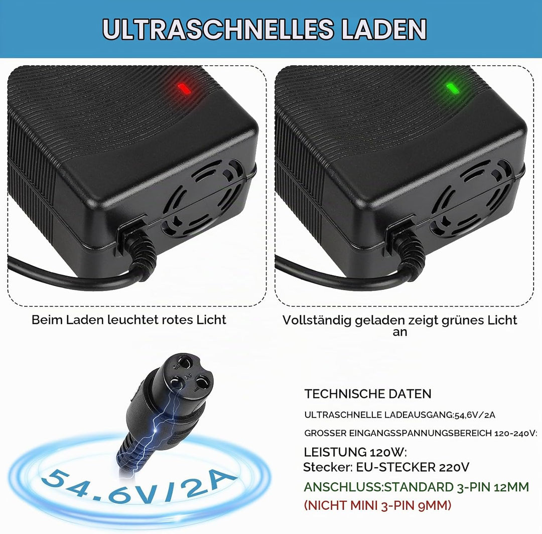 54.6V 2A Ladegeräte für Elektroroller für Kugoo M4/M4 Pro，UrbanGlide E-Cross Pro，48V E Scooter Unive
