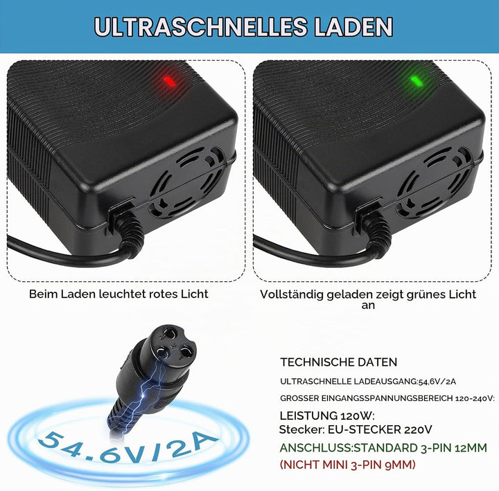 54.6V 2A Ladegeräte für Elektroroller für Kugoo M4/M4 Pro，UrbanGlide E-Cross Pro，48V E Scooter Unive